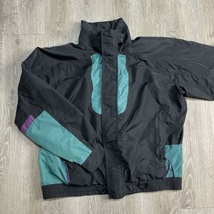 Vintage Skyr Ski Jacket Mens L Black Teal Purple Colorblock 90s
